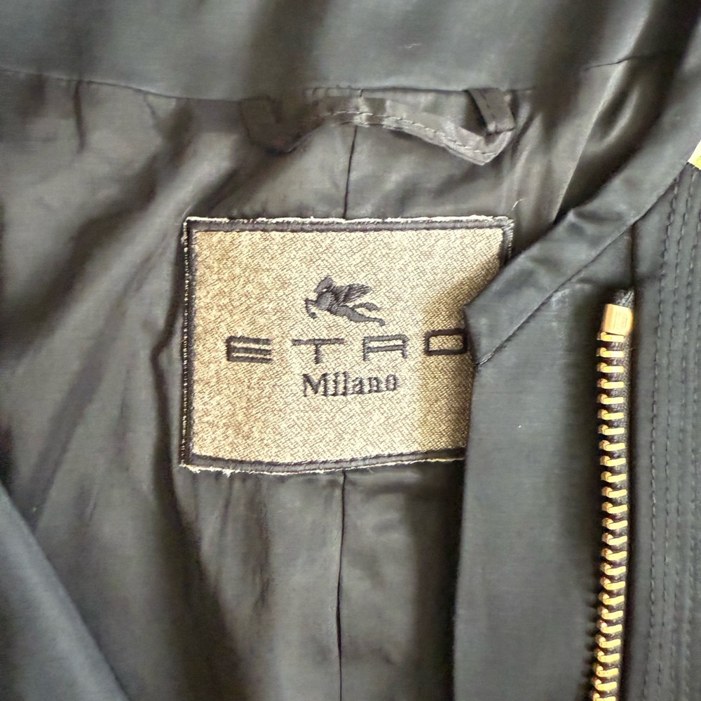 Etro Black Jacket with Aztec Print and Asymmetrical Gold Zipper - Picture 4 of 7